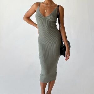 Princess Polly Sage Green Ribbed Midi Dress